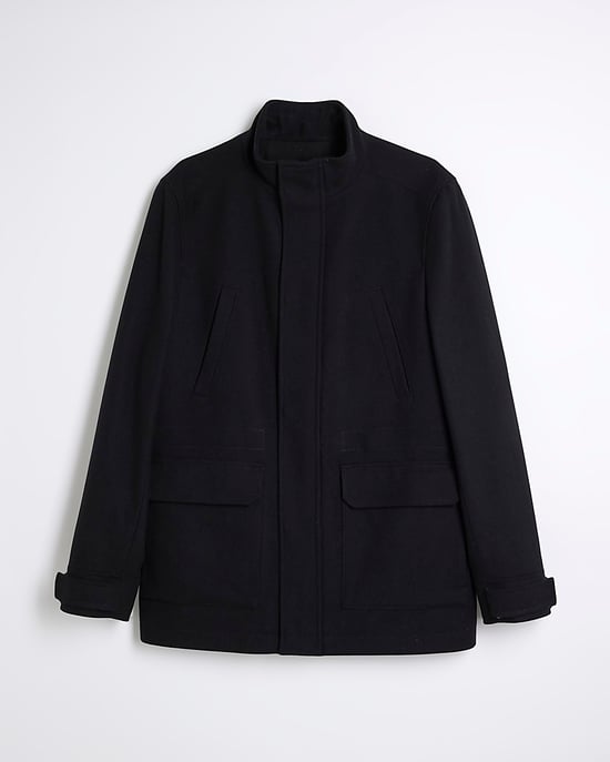 River Island Mens Coat Black Wool Blend Funnel Neck - Image 5