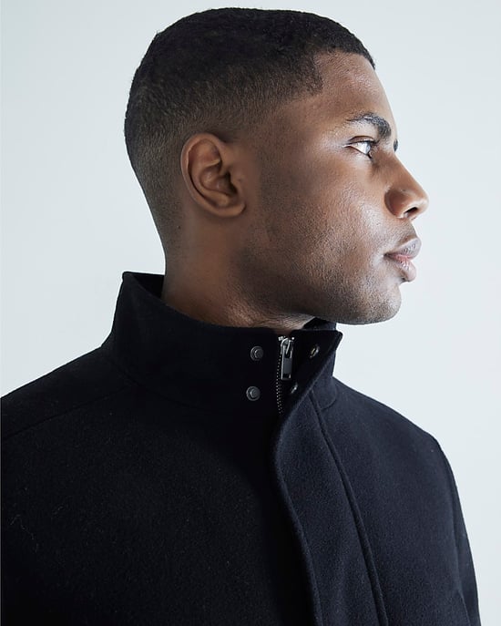 River Island Mens Coat Black Wool Blend Funnel Neck - Image 6