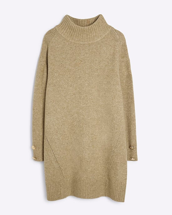 River Island Womens Mini Jumper Dress Khaki High Neck - Image 4