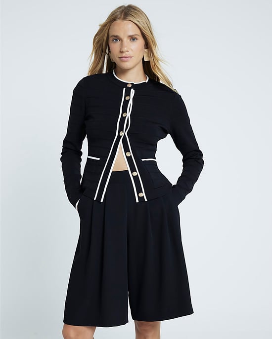 River Island Womens Cardigan Black Knit Button Up Military - Image 1