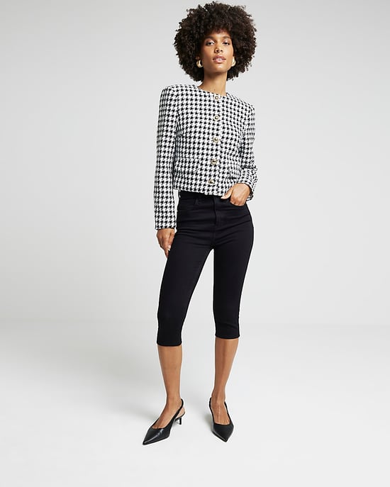 River Island Womens Trophy Jacket Black Boucle Dogtooth Cropped - Image 2