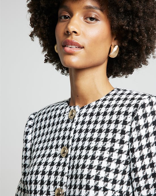 River Island Womens Trophy Jacket Black Boucle Dogtooth Cropped - Image 4