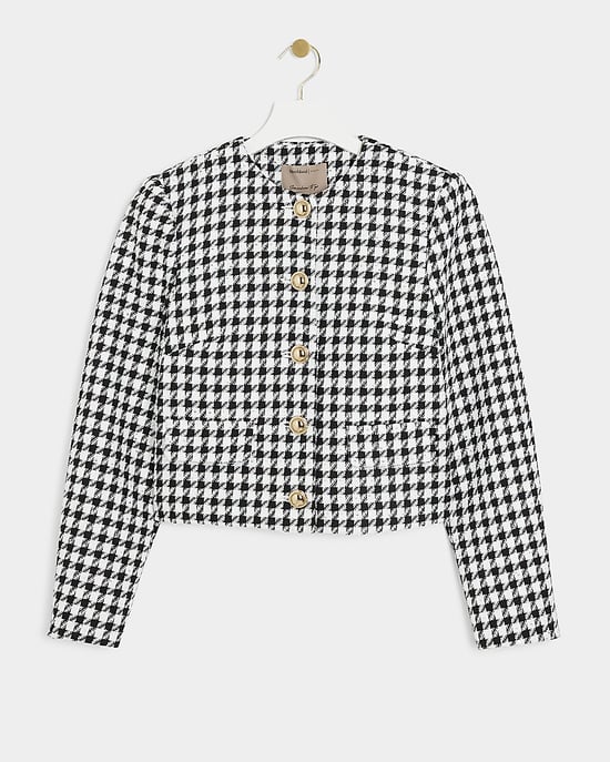 River Island Womens Trophy Jacket Black Boucle Dogtooth Cropped - Image 6