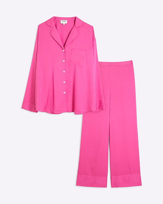 River Island Womens Pyjama Set Pink Striped Satin - Image 5