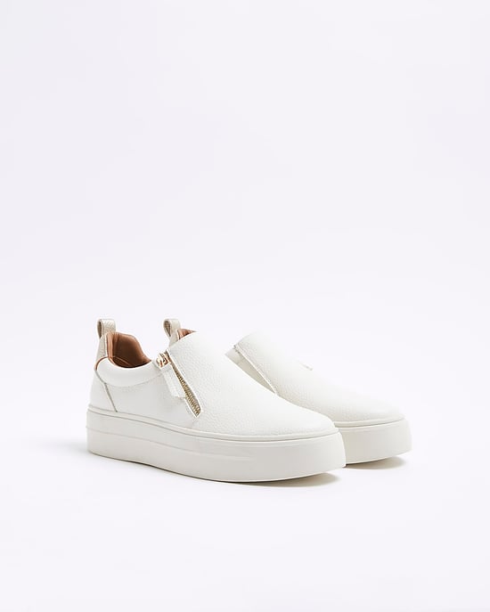 River Island Womens Platform Trainers White Wide Fit Zip - Image 2