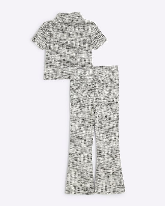 River Island Girls Polo Top & Kickflare Set Grey - Image 2