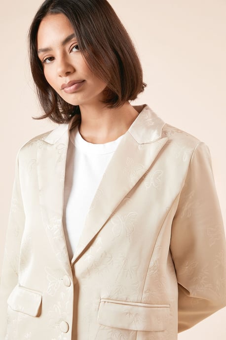 Single Breasted Satin Jacquard Blazer - Image 4