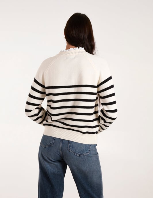 Horizontal Stripes Shoulder Button Detailed Jumper - Image 4