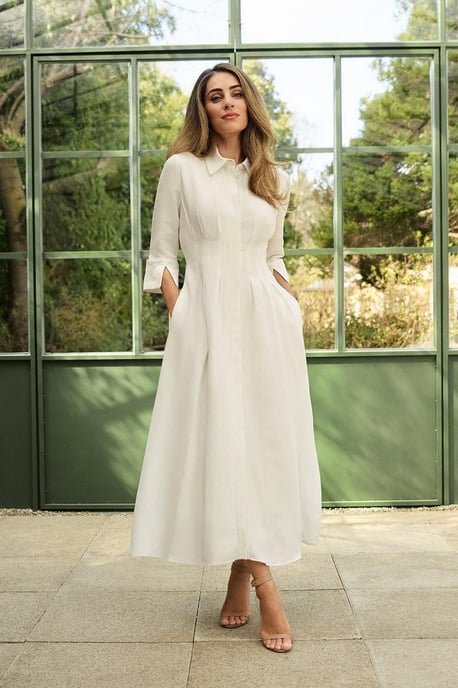 Lydia Millen Premium Tailored Linen Darted Waist Midi Dress - Image 1