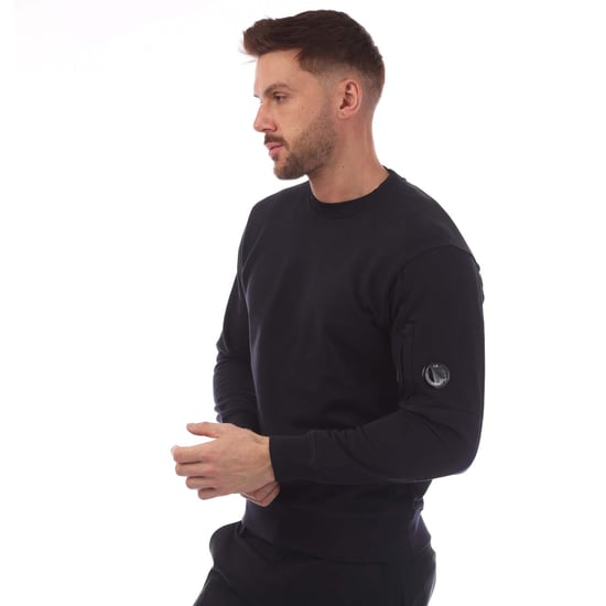 Men's C.P. Company Diagonal Raised Fleece Lens Crewneck Sweatshirt in Navy - Image 1