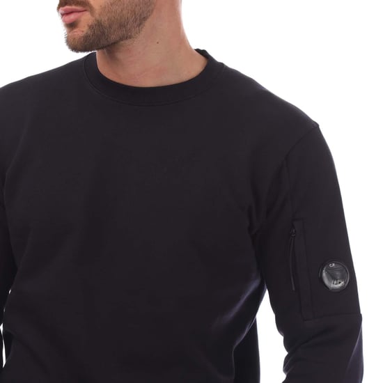 Men's C.P. Company Diagonal Raised Fleece Lens Crewneck Sweatshirt in Navy - Image 2