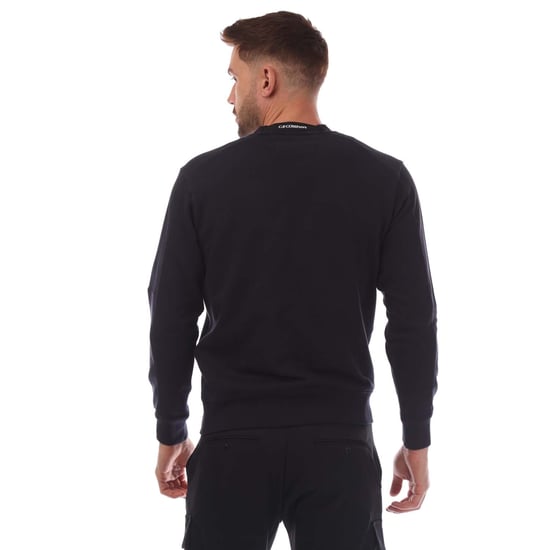 Men's C.P. Company Diagonal Raised Fleece Lens Crewneck Sweatshirt in Navy - Image 3
