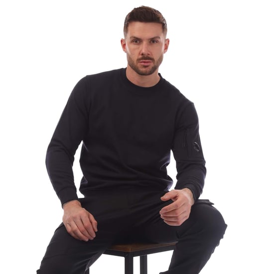Men's C.P. Company Diagonal Raised Fleece Lens Crewneck Sweatshirt in Navy - Image 4
