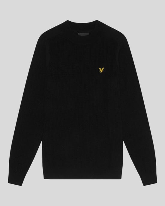 Lyle & Scott effen geribbelde gitzwarte trui met opstaande hals - Image 5