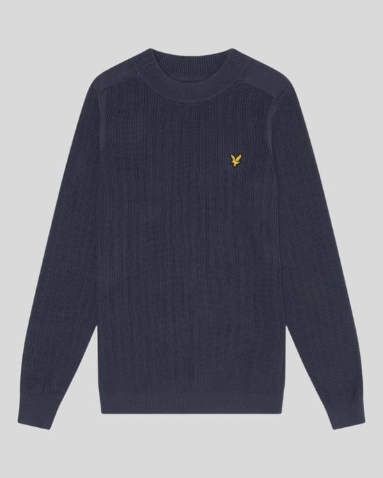 Lyle & Scott effen marineblauwe nachttrui met geribbelde halslijn - Image 5