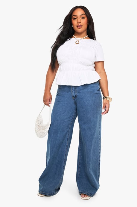 PLUS COTTON SHIRRED PUFF SLEEVE BLOUSE - Image 3