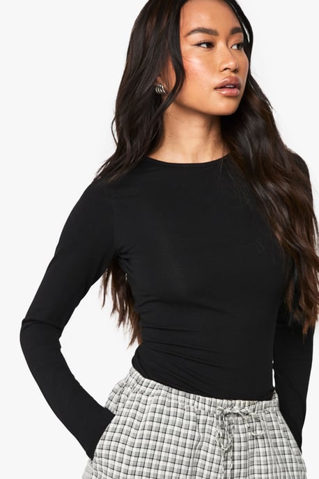 Boohoo Basics Longline Long Sleeve Crew Neck Top - Image 1