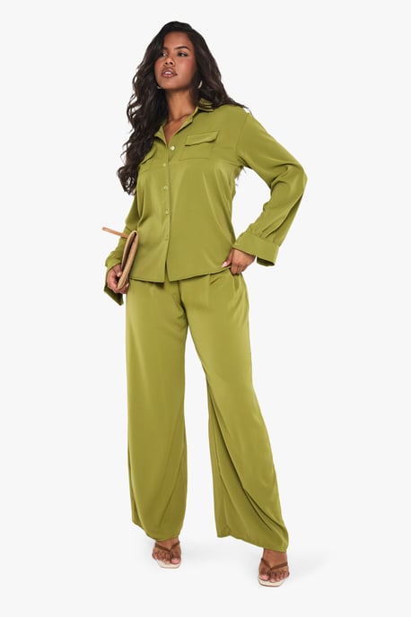 Woven Pleated Front Wide Leg Trousers - Image 1
