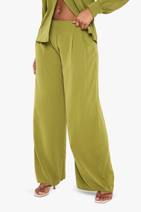 Woven Pleated Front Wide Leg Trousers - Image 4