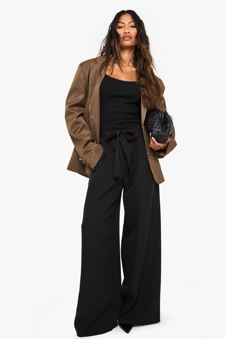 Woven Pleated Belted Wide Leg Trouser - Image 1