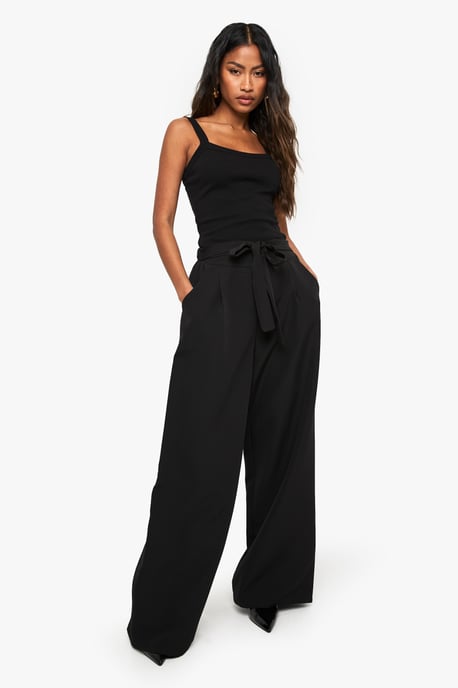 Woven Pleated Belted Wide Leg Trouser - Image 3