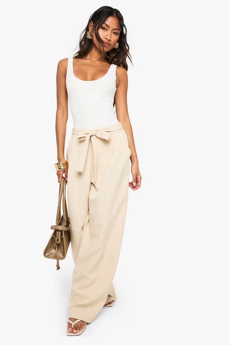 Woven Pleated Belted Wide Leg Trouser - Image 1