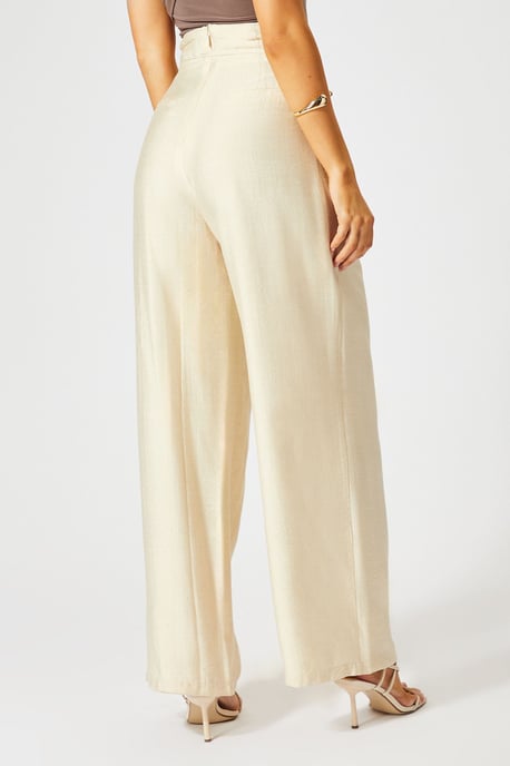 Linen Look Wide Leg Paper Bag Waist Trousers - Image 3