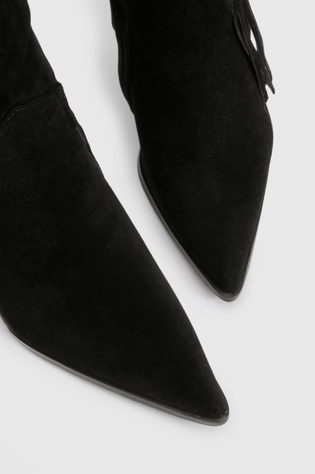 Faux Suede Fringe Tassel Detail Heeled Western Ankle Boots - Image 5
