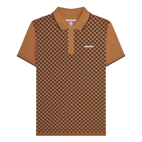 Lambretta Herenpoloshirt met tweekleurige all-over print (Tabak) - Image 1