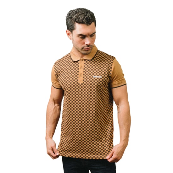Lambretta Herenpoloshirt met tweekleurige all-over print (Tabak) - Image 3