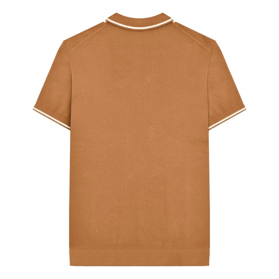 Lambretta Mens Greco Striped Knitted Short-Sleeved Polo Shirt (Tobacco) - Image 2
