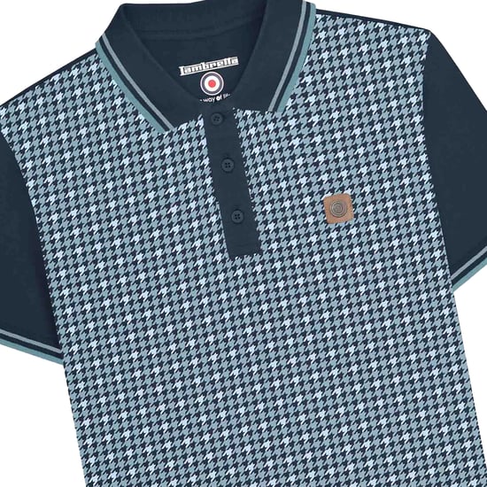Lambretta Mens SS25 Houndstooth Big & Tall Polo Shirt (Navy) - Image 3