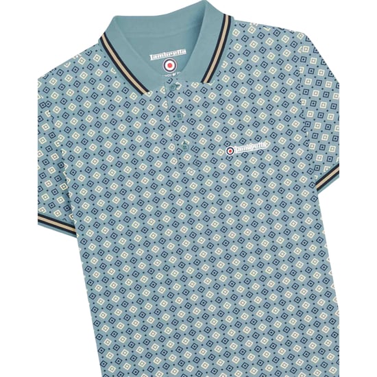 Lambretta Mens SS25 Geometric Big & Tall Polo Shirt (Smoke Blue) - Image 3