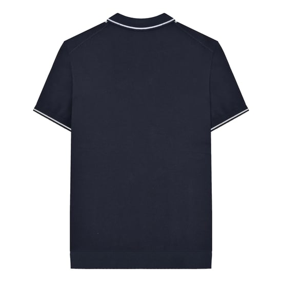 Lambretta Mens Greco Striped Knitted Short-Sleeved Polo Shirt (Navy) - Image 2