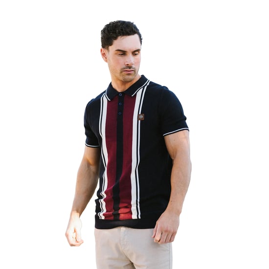 Lambretta Mens Greco Striped Knitted Short-Sleeved Polo Shirt (Navy) - Image 3
