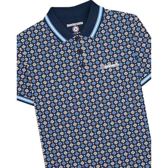 Lambretta Mens SS25 Geometric Big & Tall Polo Shirt (Navy/Azure Blue) - Image 3