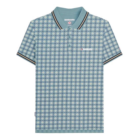 Lambretta Mens SS25 Geometric Polo Shirt (Smoke Blue) - Image 1