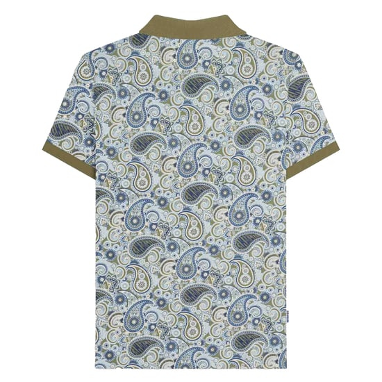 Lambretta Mens SS25 Paisley Branded Polo Shirt (Khaki/Navy) - Image 2