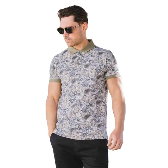 Lambretta Mens SS25 Paisley Branded Polo Shirt (Khaki/Navy) - Image 3