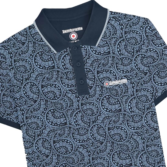 Lambretta Heren AW24 Paisley Tonal Polo Shirt (Marine/Donkerblauw) - Image 3