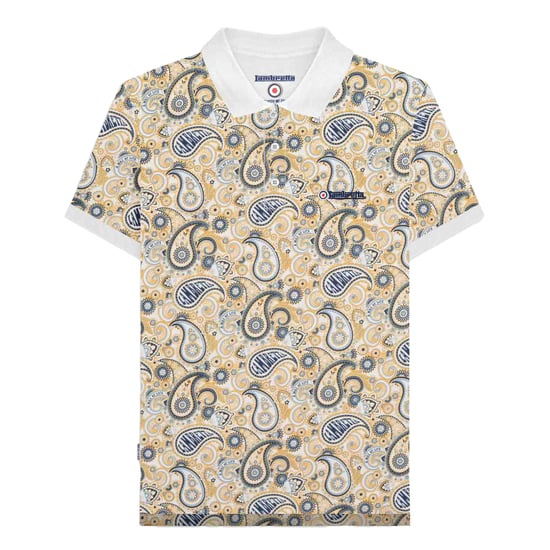 Lambretta Heren SS25 Paisley Gebrand Big & Tall Poloshirt (Wit, Marine) - Image 1