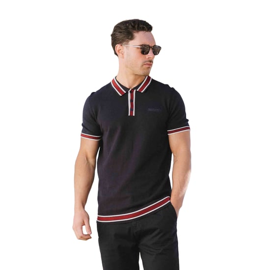 Lambretta Mens Valero Knitted Tipped Short-Sleeved Polo Shirt (Navy) - Image 3