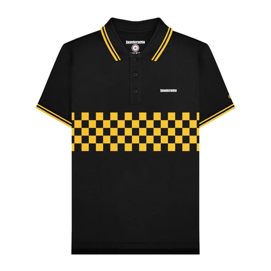 Lambretta Mens SS25 Two Tone Tipped Polo Shirt (Black/Gold) - Image 1