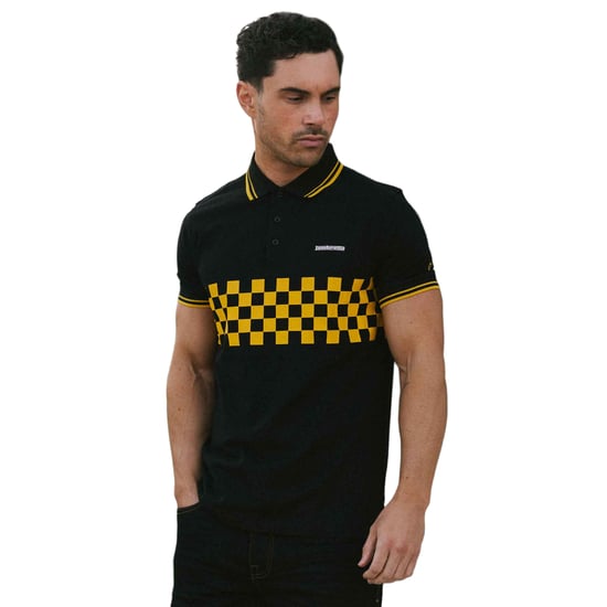 Lambretta Mens SS25 Two Tone Tipped Polo Shirt (Black/Gold) - Image 3