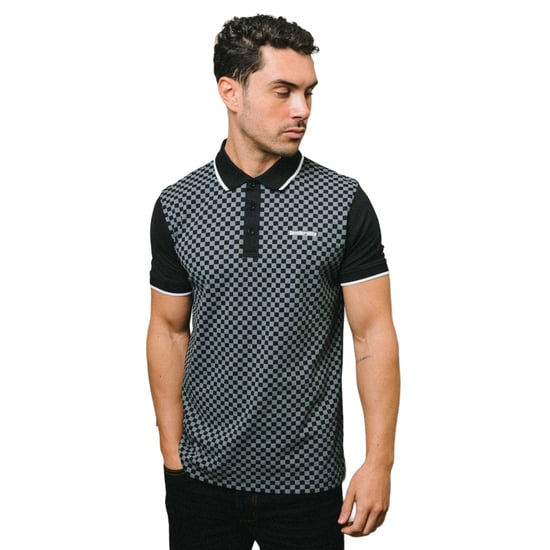Lambretta Herenpoloshirt met tweekleurige all-over print (Zwart) - Image 3