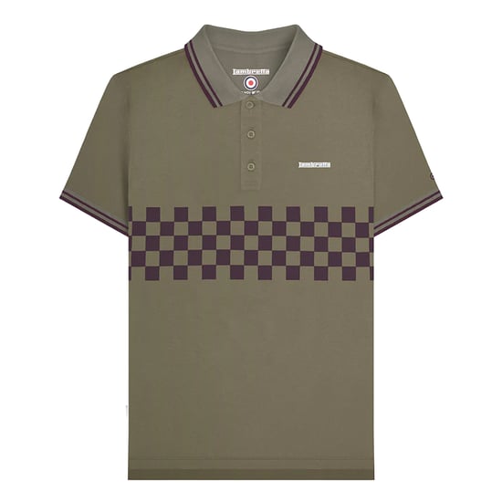 Lambretta Mens SS25 Two Tone Tipped Polo Shirt (Khaki Green/Java Brown) - Image 1