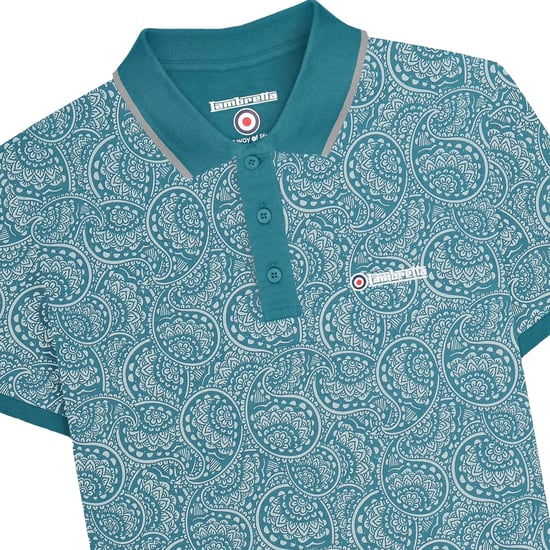 Lambretta Heren AW24 Paisley Tonal Polo Shirt (Gulf Coast) - Image 3