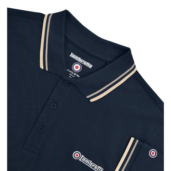Lambretta Heren Twin Tip Groot & Lang Poloshirt (Marine/Cinder/Crème) - Image 3