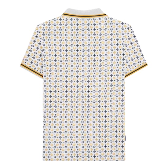 Lambretta Mens SS25 Geometric Polo Shirt (White/Navy/Gold) - Image 2