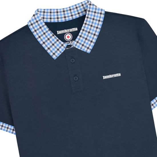 Lambretta Heren SS25 Gingham Polo Shirt (Marineblauw) - Image 3